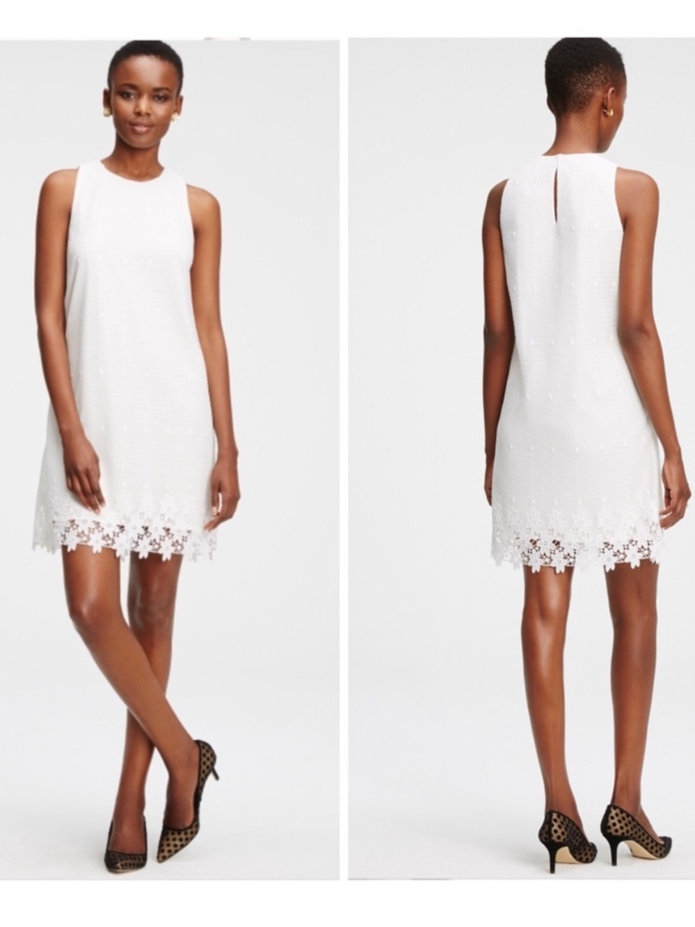 White Sleeveless Embroidered Floral Lace Sheath Dress Ann Taylor Size 4